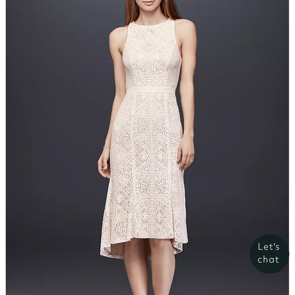 DB Studio ivory, open back, lace flounce dress